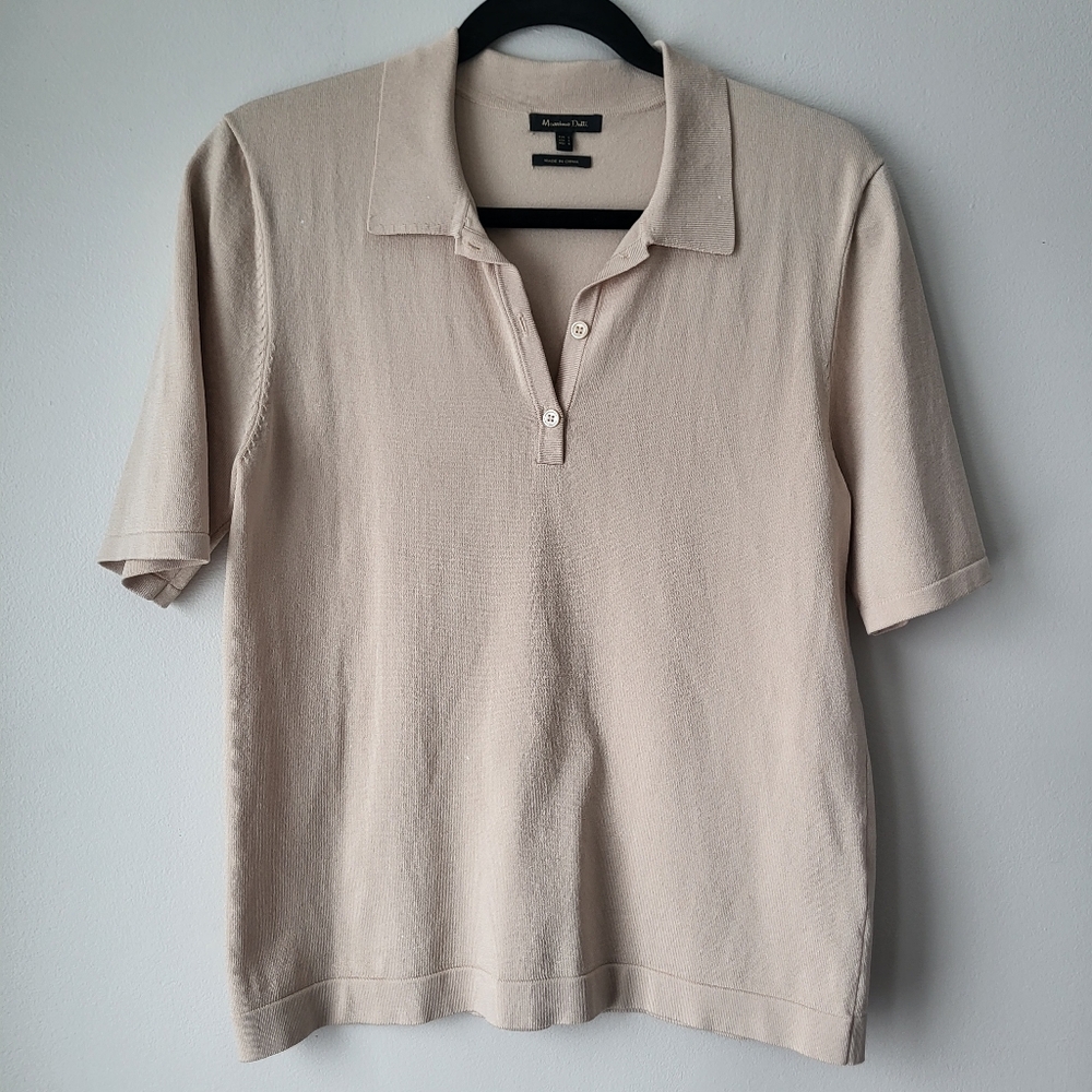 Massimo Dutti Light Beige Preppy Classic Feminine Polo Shirt